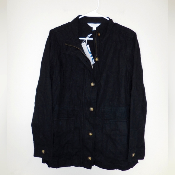 Nwt Market & Spruce Womens Linen Rayon Black Cargo Utility Button Zip Up Jacket - Picture 1 of 5